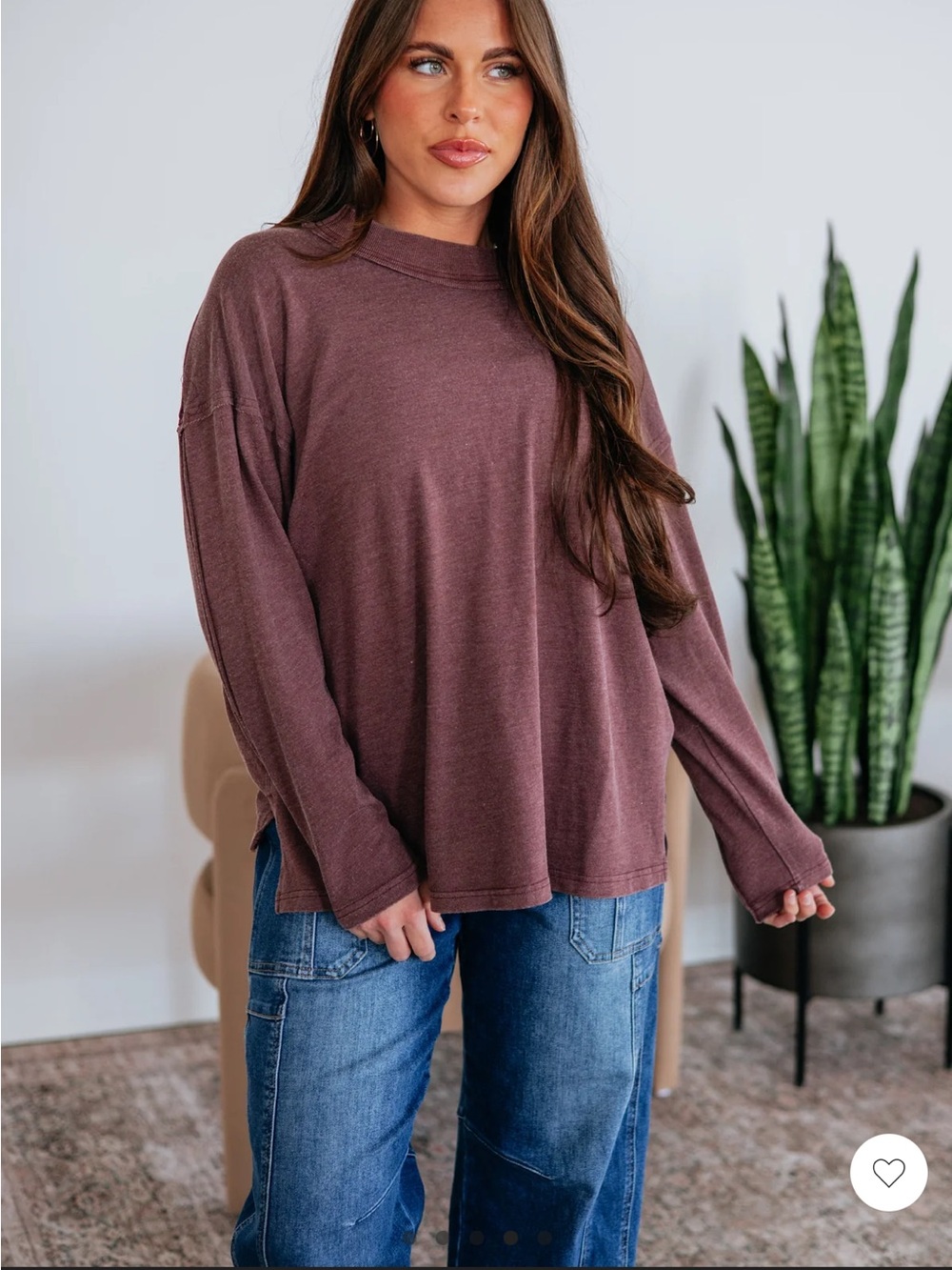 Relaxed Long Sleeve Tee in Mauve Brown - Picture 4 of 11